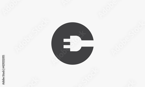 letter C electric plugs  logo design concept isolated on white background.