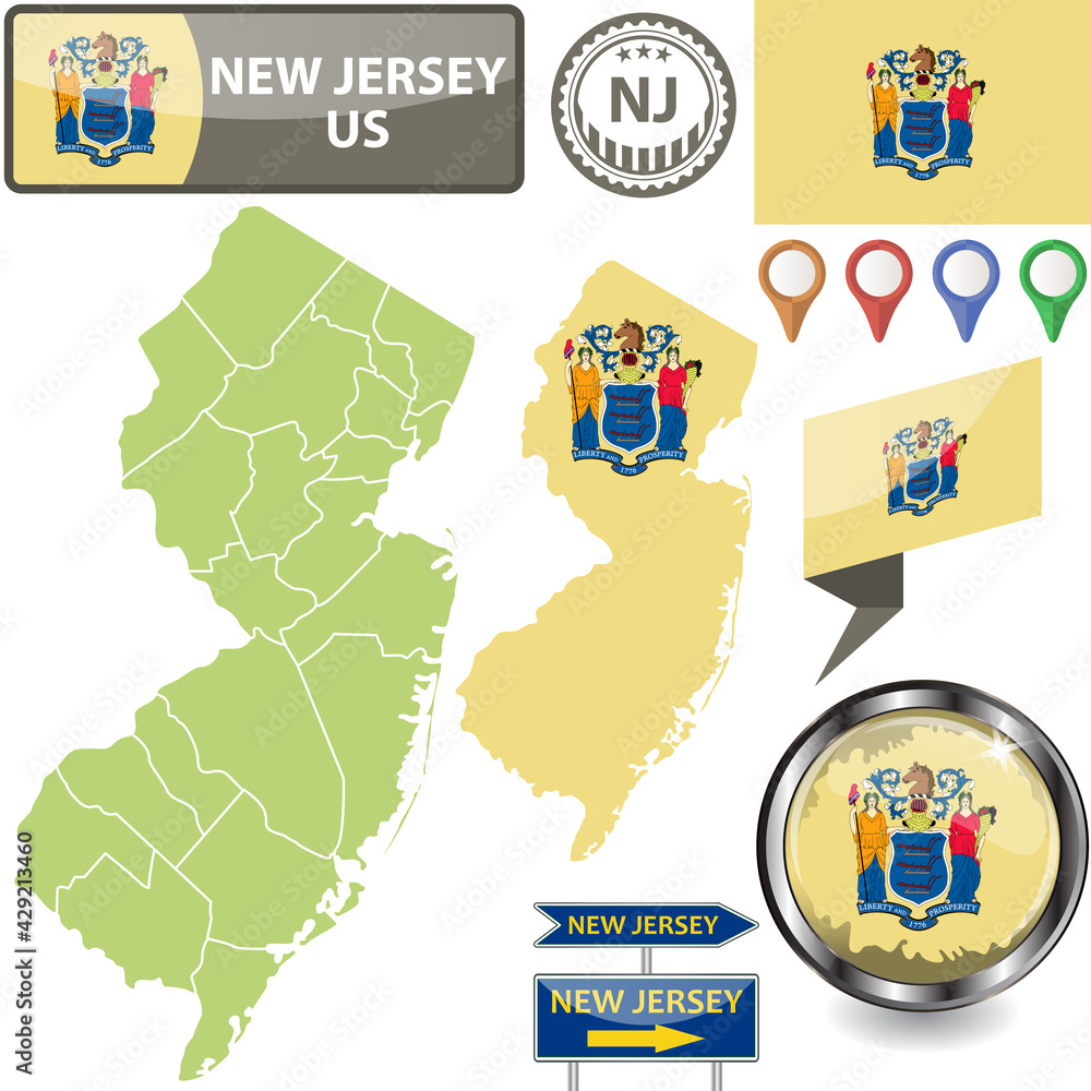 Photo &amp; Art Print Map of New Jersey, US, sateda