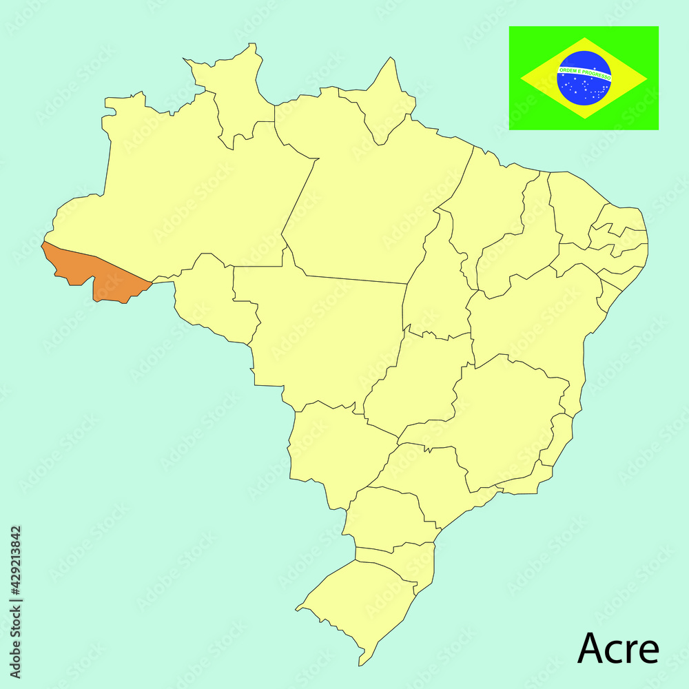 brazil map, acre state, flag, vector illustration brazil map, acre state, flag, vector illustration