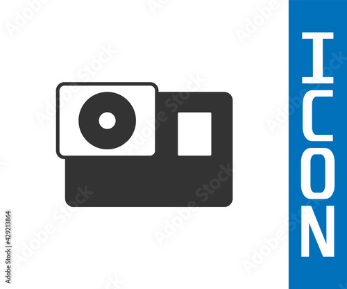 Grey Action extreme camera icon isolated on white background. Video camera equipment for filming extreme sports. Vector