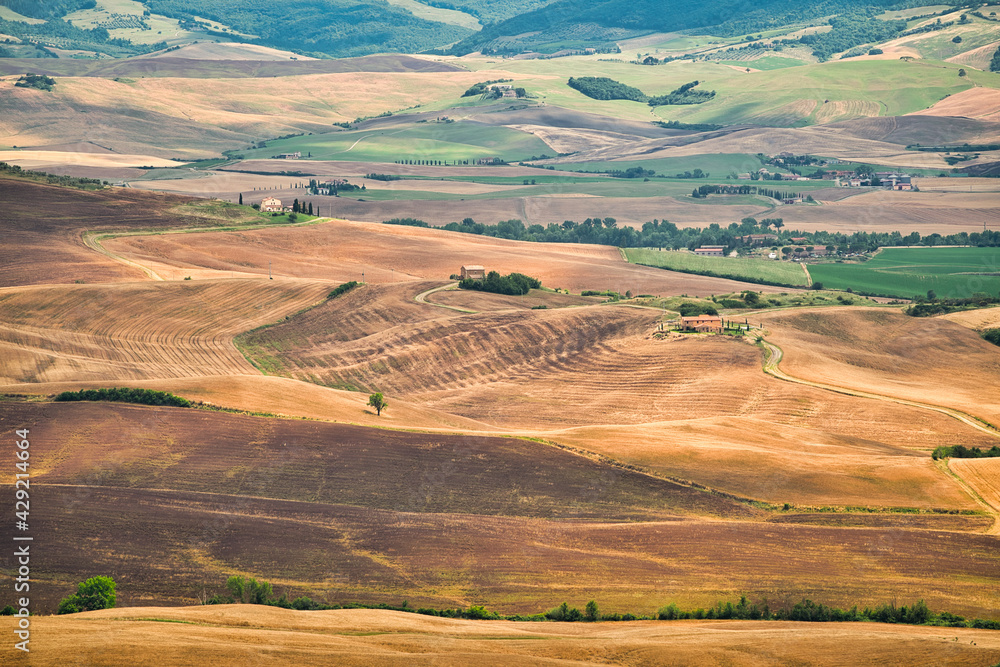 Aerial view of Val d'Orcia, Siena, Tuscany, Italy