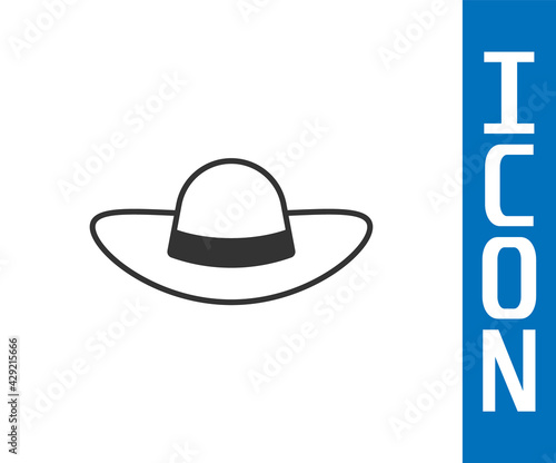 Grey Elegant women hat icon isolated on white background. Vector