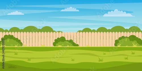Garden backyard with wooden fence