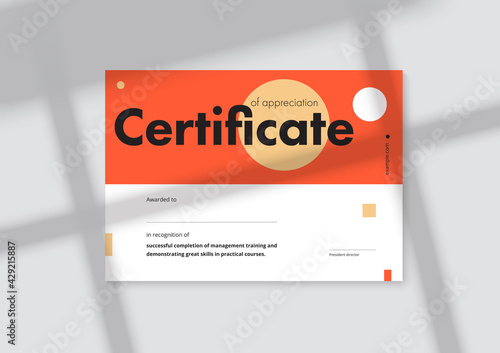 Certificate of appreciation template design. Elegant business diploma layout for training graduation or course completion. Vector background illustration.