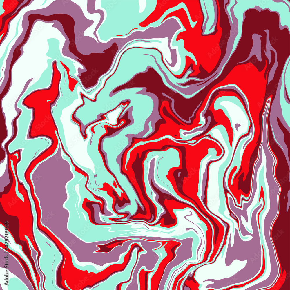 Liquid art texture. Abstract background with swirling paint effect. Painting with liquid acrylic that pours and splashes. Mixed paints for an interior poster. red, burgundy and blue iridescent colors Liquid art texture. Abstract background with swirling paint effect. Painting with liquid acrylic that pours and splashes. Mixed paints for an interior poster. red, burgundy and blue iridescent colors