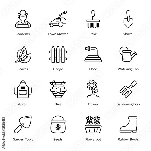 Gardening outline Icons - stroke, vector