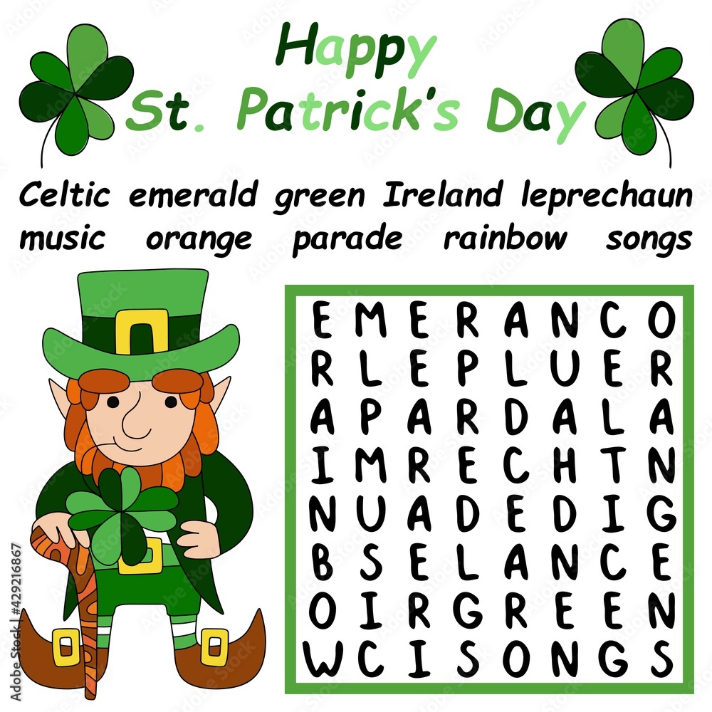 Vecteur Stock Happy Saint Patrick's Day word search puzzle stock vector ...