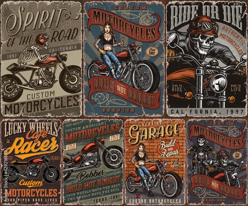 Custom motorcycle vintage posters collection