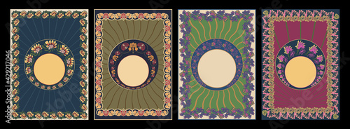 1900s - 1920s Art Nouveau Style Floral Frames, Backgrounds for Retro Posters and Covers