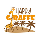 Happy Giraffe- funny hand drawn Giraffe with island. Good for Baby clothes, textile print, poster, card, and room decor.