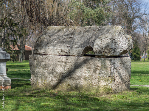 Wallpaper Mural Sarcophagus with a lid on an ancient Roman cemetery in Serbia. Torontodigital.ca