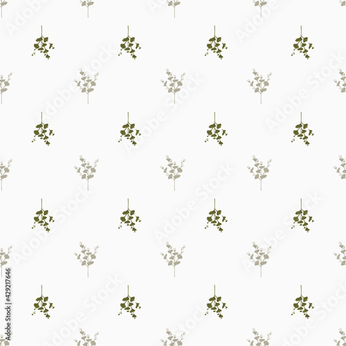 Isolated nature doodle seamless pattern with simple little flowers elements print. WHite background.