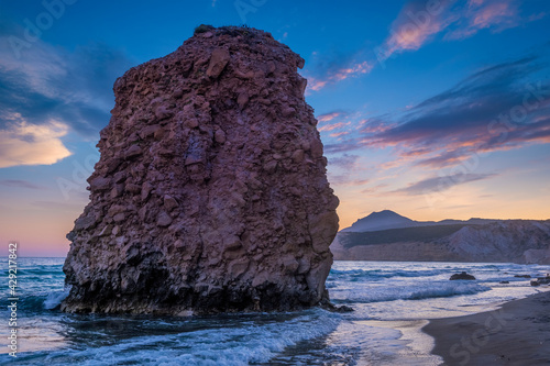 Fyriplaka beach on sunset, Milos island, Cyclades, Greece photo