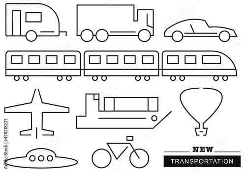 Modern Transport icon set. Transportation in linear style. Vector illustrations.