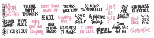 Vector hand drawn collection set of calligraphy lettering quotes and words. Pink and black color