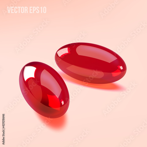Two capsules painkiller isolated on light background. 3d Vector