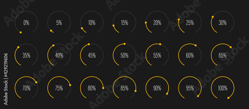 Set of arc percentage diagrams meters progress bar from 0 to 100 ready-to-use for web design, user interface UI or infographic - indicator with yellow