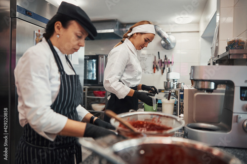 фотографія Chef and sous-chef performing great team work in the kitchen