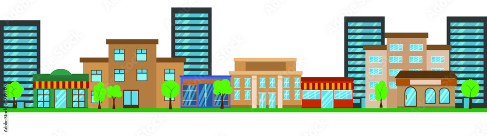 Panoramic view of city buildings isolated on white flat vector design Panoramic view of city buildings isolated on white flat vector design