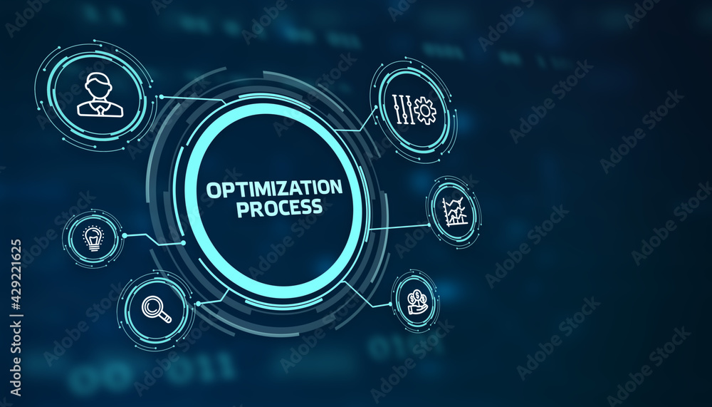 Optimization Software Technology Process System Business concept. Business, Technology, Internet and network concept. - obrazy, fototapety, plakaty 