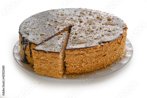 Chocolate cake, isolated on a white background