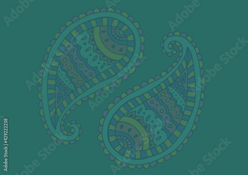 Illustration of paisley pattern on dark green background