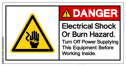 Danger Electric Shock Or Burn Hazard Symbol Sign, Vector Illustration, Isolated On White Background Label .EPS10