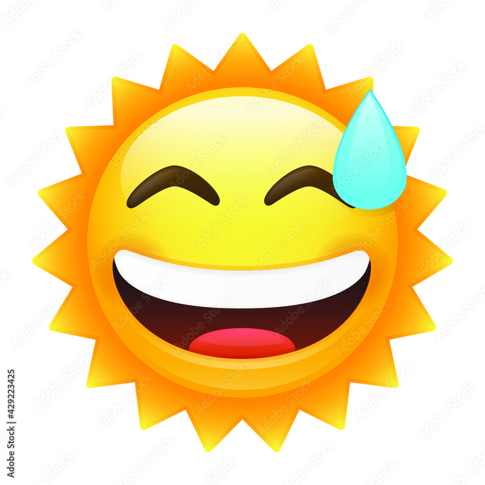 Tear Sun Emoji Icon Illustration. Happy Sweat Vector Symbol Emoticon Design Vector.