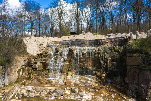 Beautiful cascade waterfall in Sofiyivka park in Uman, Ukraine