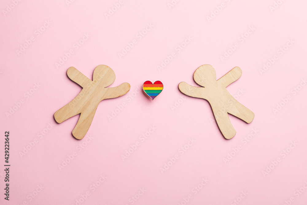 LGBT heart and couple, love concept, equal rights, diversity, LGBTQ pride, flat lay LGBT heart and couple, love concept, equal rights, diversity, LGBTQ pride, flat lay