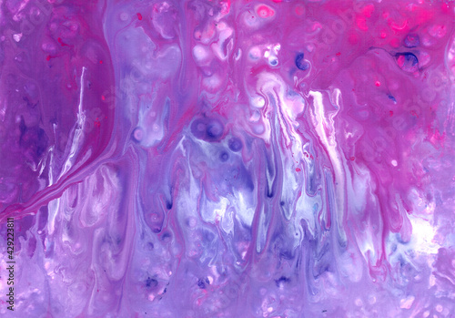 Abstract fluid art background. Pink, purple and white colors mix together. Beautiful creative print. Abstract art hand paint. Original artwork. Color splashing on paper. Interior picture