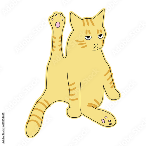 足を上げている茶虎の猫の全身のイラスト