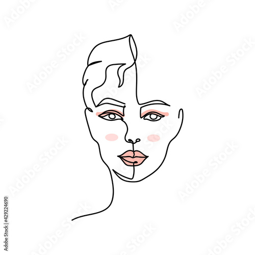 Continuous one line of beautiful surreal woman face in silhouette. Minimal style. Perfect for cards, party invitations, posters, stickers, clothing. Black abstract icon.