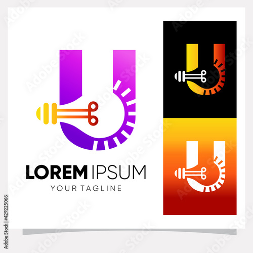 Initial Letter U Smart Light Bulb Logo Design Vector Graphic