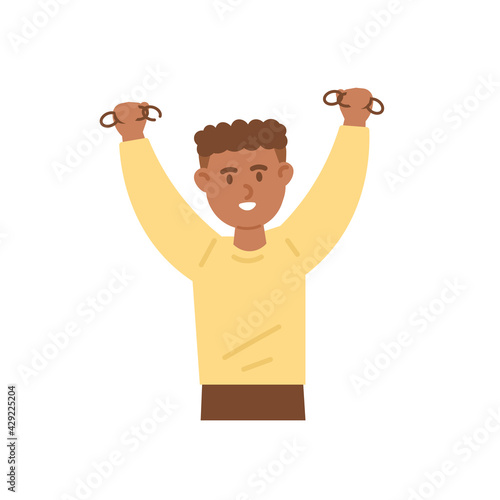 expression of a boy who was happy because he was freed from the chains of slavery. happy freedom day or Juneteenth day. flat style. vector illustration design