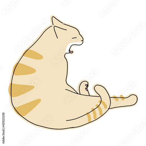 あくびをしている茶虎猫のイラスト