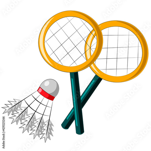 Single element Shuttlecock and racket. Draw illustration in color