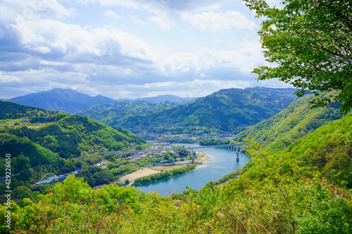 新緑　吉野川　池田へそっ湖大橋(徳島県三好市池田町)