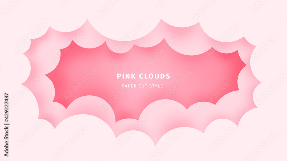 Pink clouds. Paper cut style.