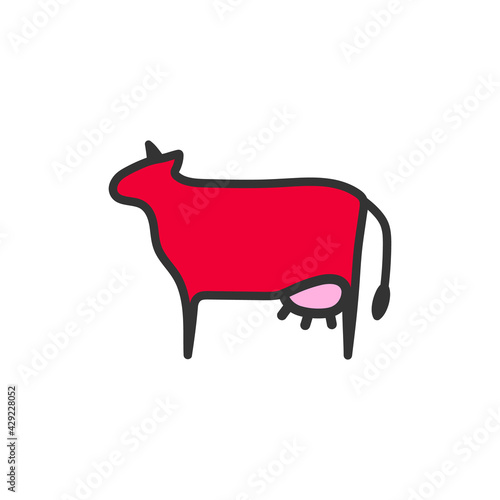 Cow animal character cartoon icon logo vector illustration.