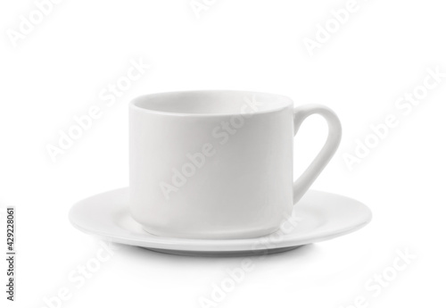 Blank white dish and cup isolated on a white background
