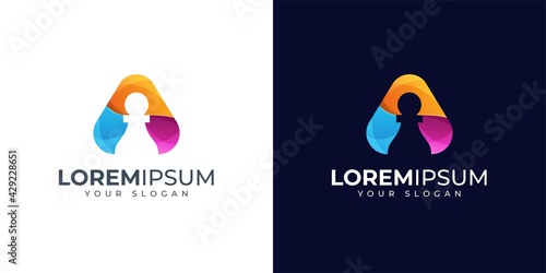 Colorful letter A and pawn logo design inspiration. Chess logo