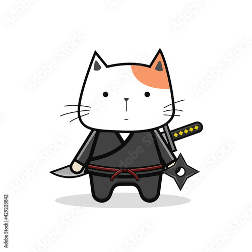 Doodle illustration cat ninja vector graphics
