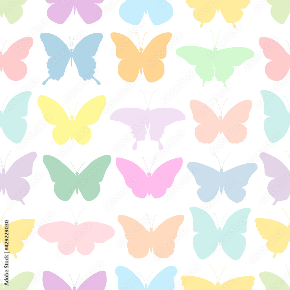 Fototapeta premium Seamless pattern butterflies silhouettes colorful vector illustration