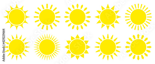 Set Zehn Grafische Icons Sonne Gelb