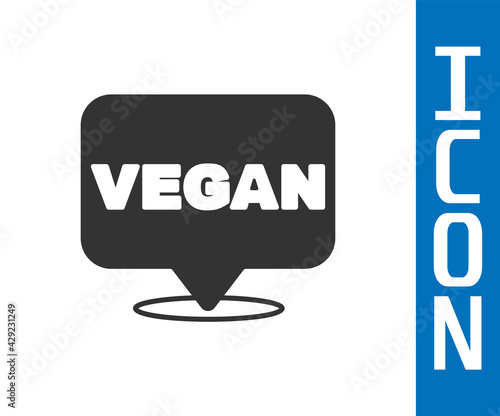 Grey Vegan food diet icon isolated Grey background. Organic, bio, eco symbol. Vegan, no meat, lactose free, healthy, fresh and nonviolent food. Vector