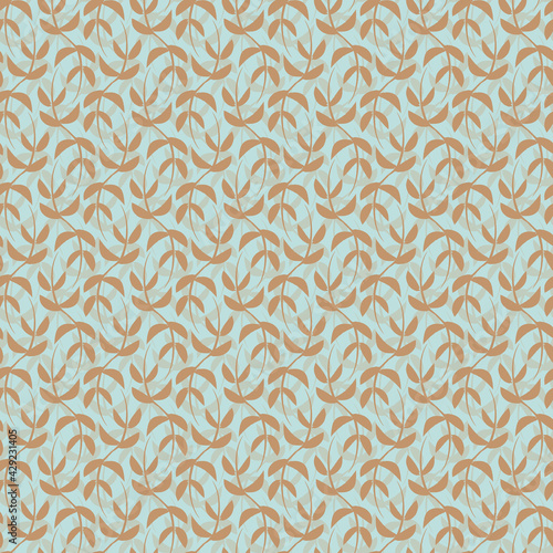 Vector mint brown leaves boho seamless pattern
