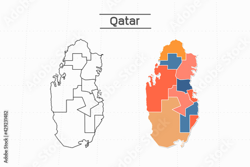 Qatar map city vector divided by colorful outline simplicity style. Have 2 versions, black thin line version and colorful version. Both map were on the white background.