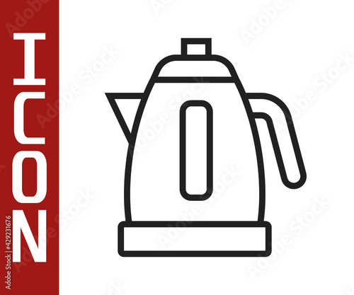 Black line Electric kettle icon isolated on white background. Teapot icon. Vector