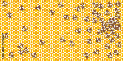 ARRIÈRE-PLAN DE NID D'ABEILLE AVEC ABEILLES
